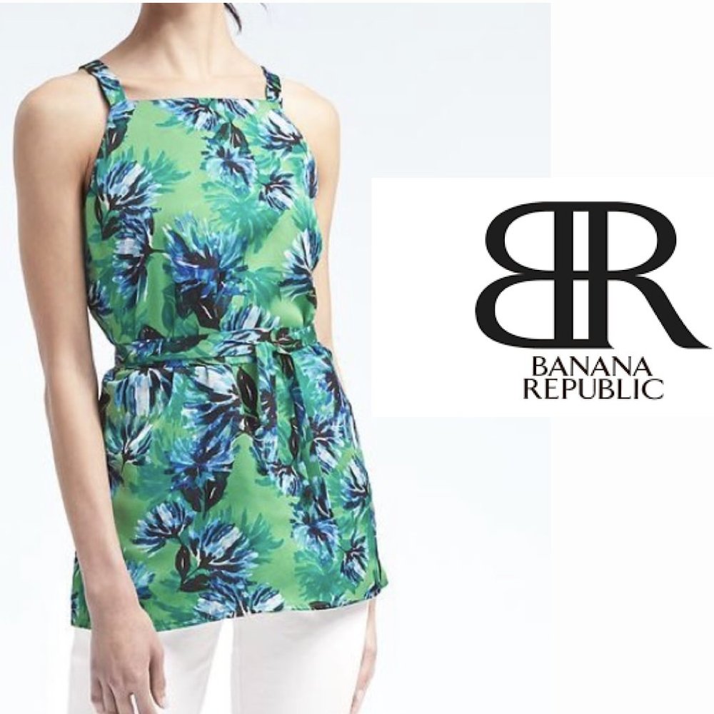 Banana Republic Floral Tropical Jess Apron Tie Top